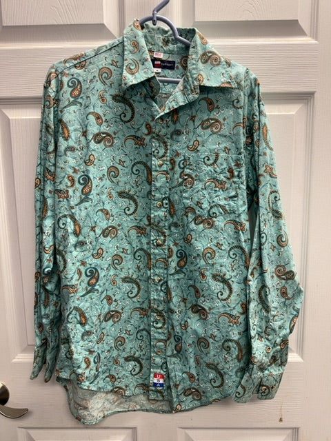 Texas Cotton Button Up Shirt, Medium blue paisley